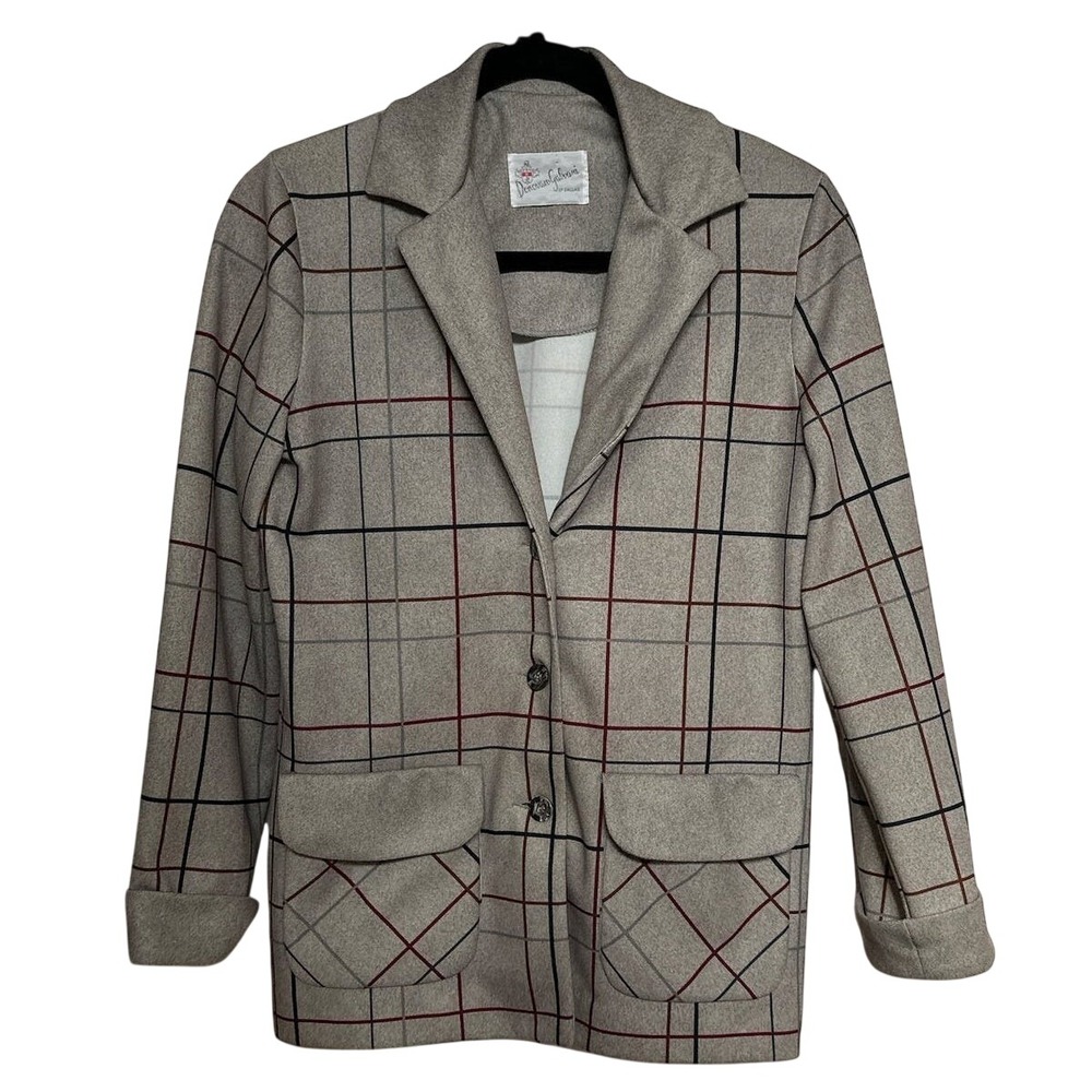 DONOVAN GALVANI Vintage 70s Plaid Knit Blazer Jacket Gray Red Brown Small